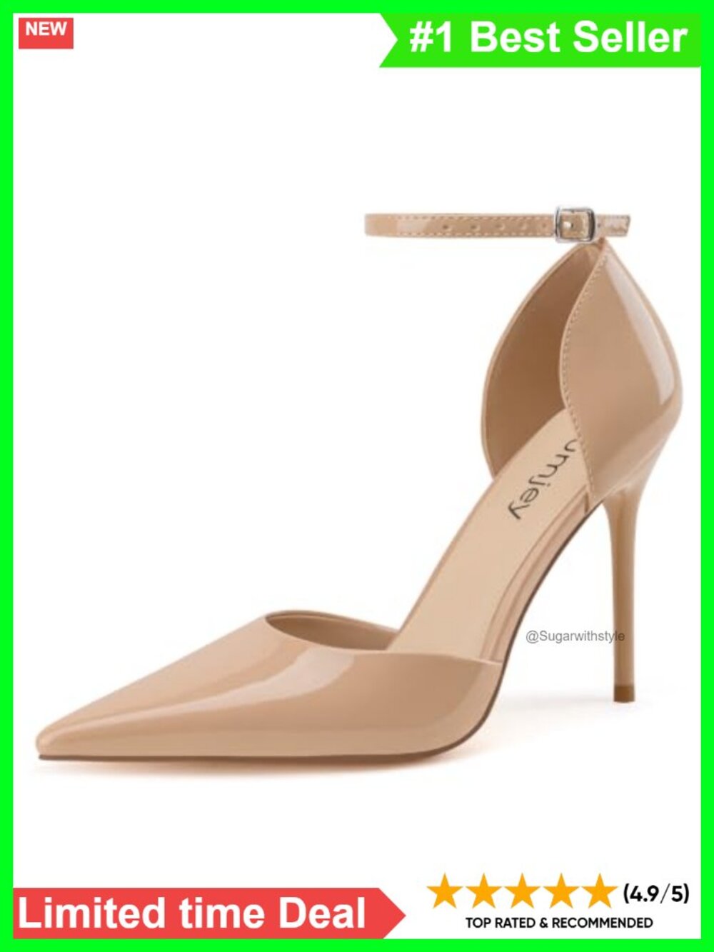Women's Pointed Toe Stiletto Heels 4 Inch Ankle Strap Pumps